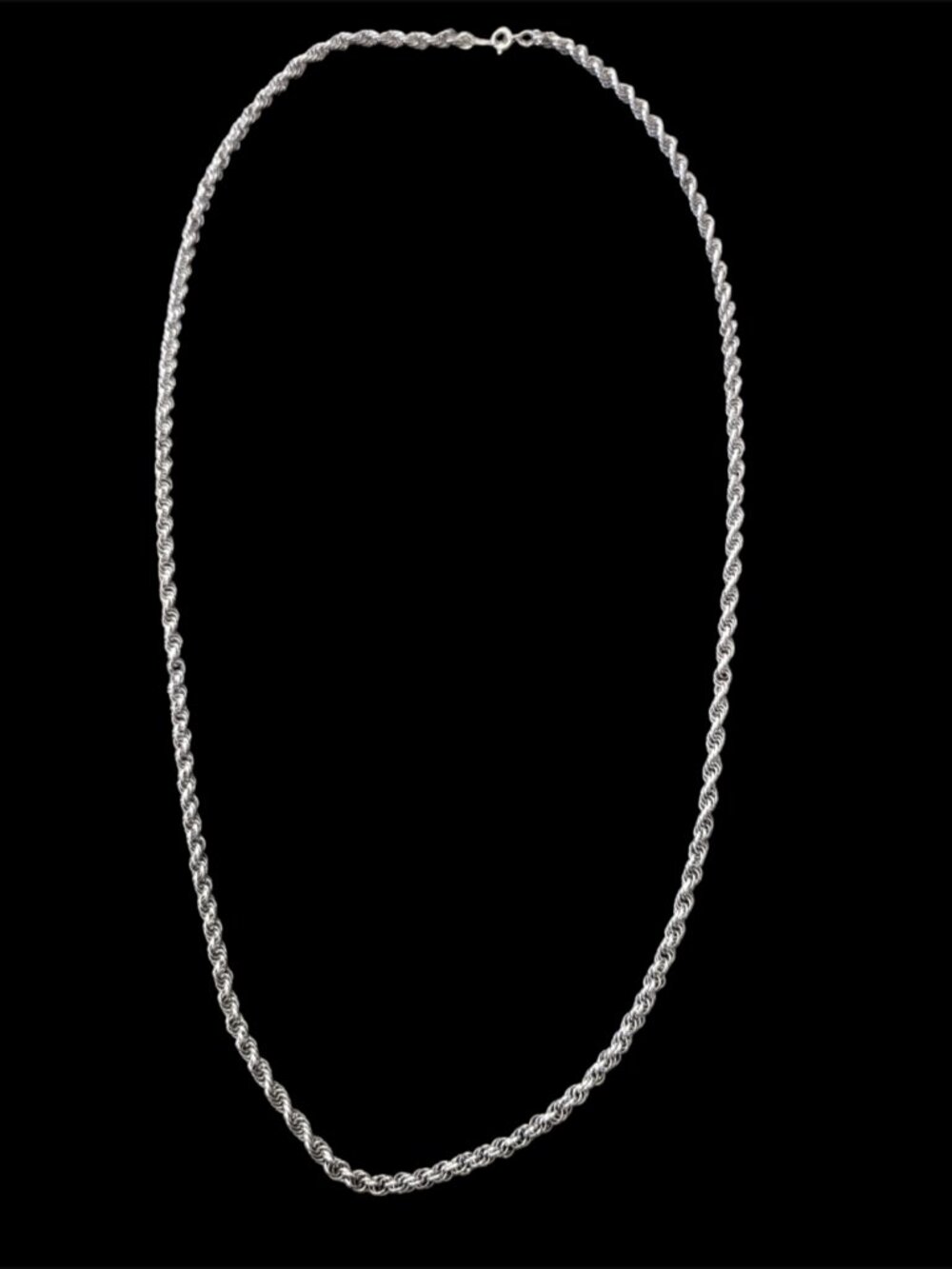 925 Sterling Silver Rhodium Plated Hollow 3.8mm Rope Chain 26" Necklace